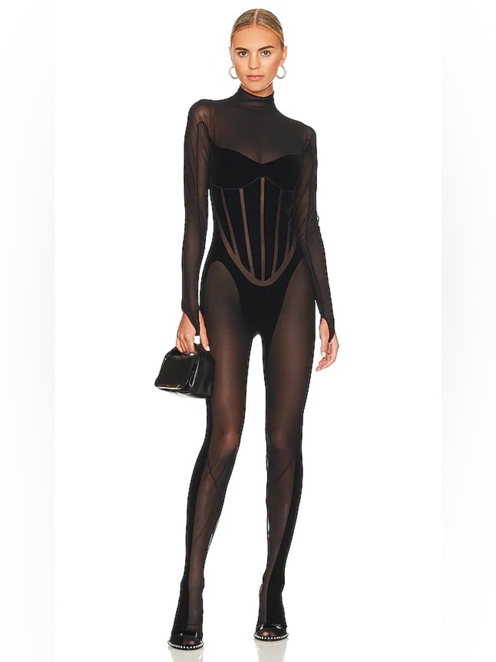 WOLFORD x Mugler Flock Shaping Catsuit in Black medium